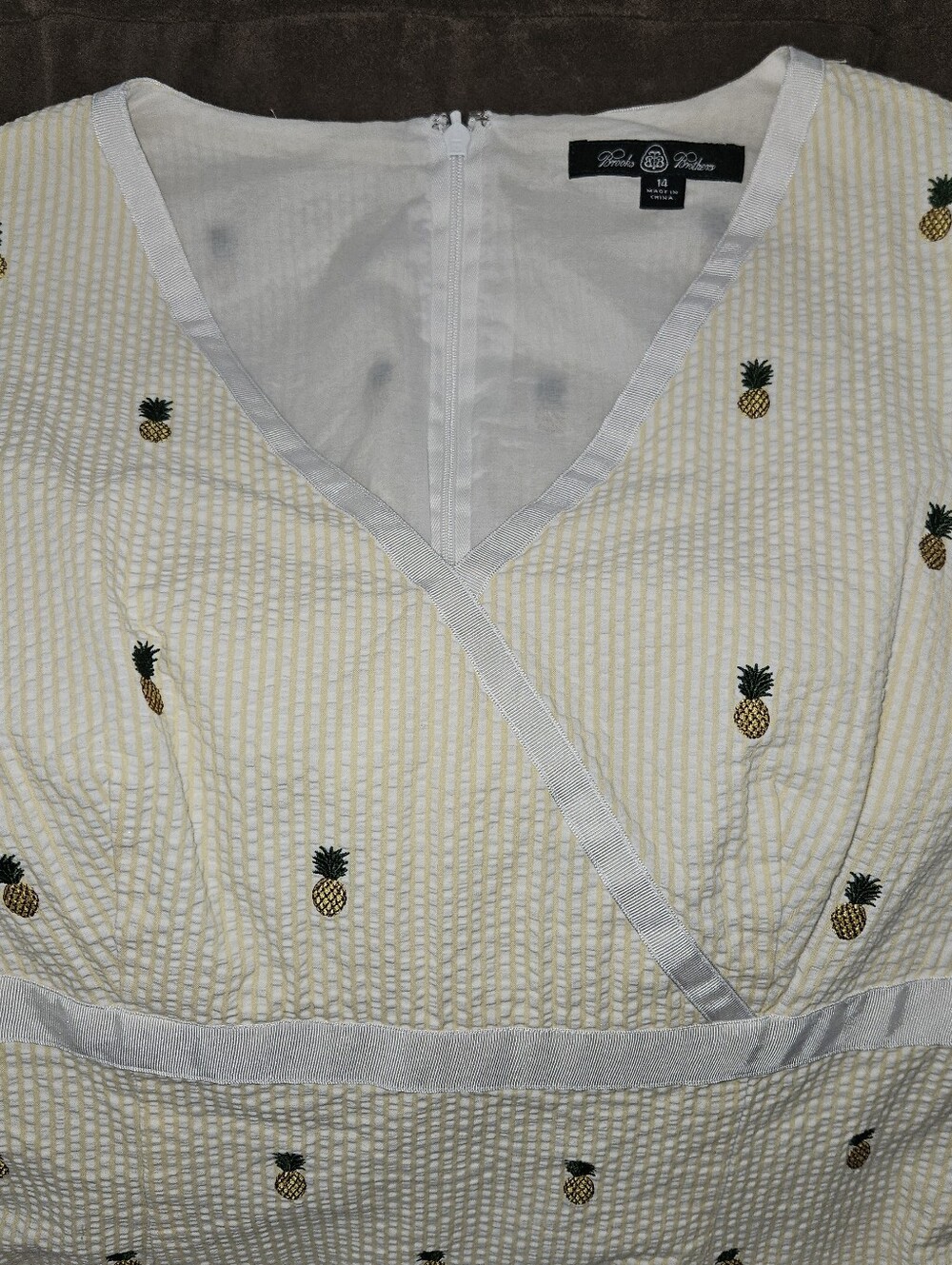 BROOKS BROTHERS Yellow & White Pineapple Sleeveless Seersuckrer Dress Sz 14